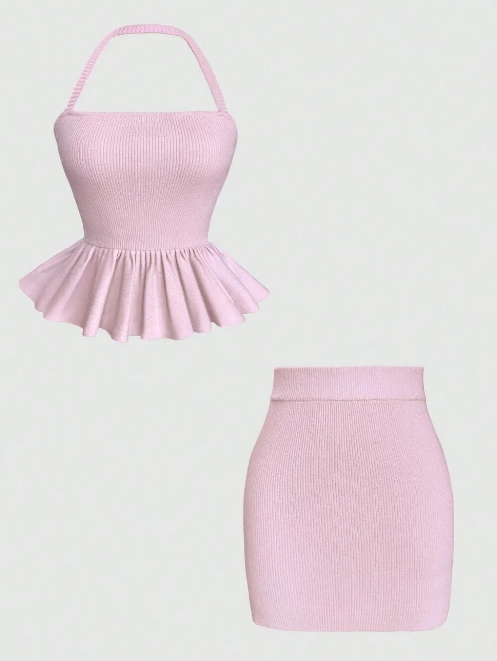 Ribbed Halter Neck Peplum Mini Dress - Picture 4 of 5